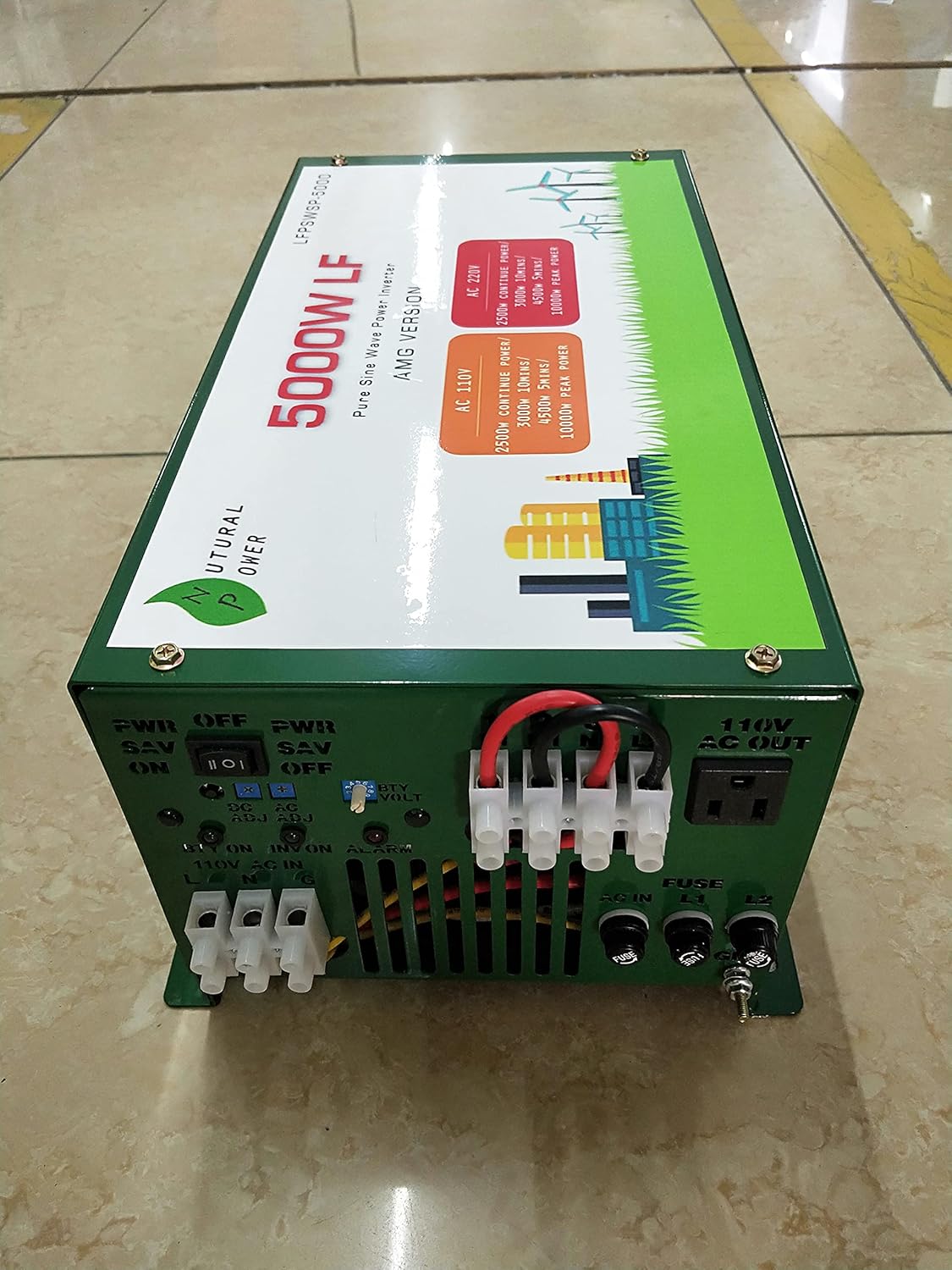 Nutural Power 5000W LF Split Phase Pure Sine Wave Power Inverter DC 12V to AC 110V and 220V 60Hz, with 110V BTY Charger Function, AMG Version