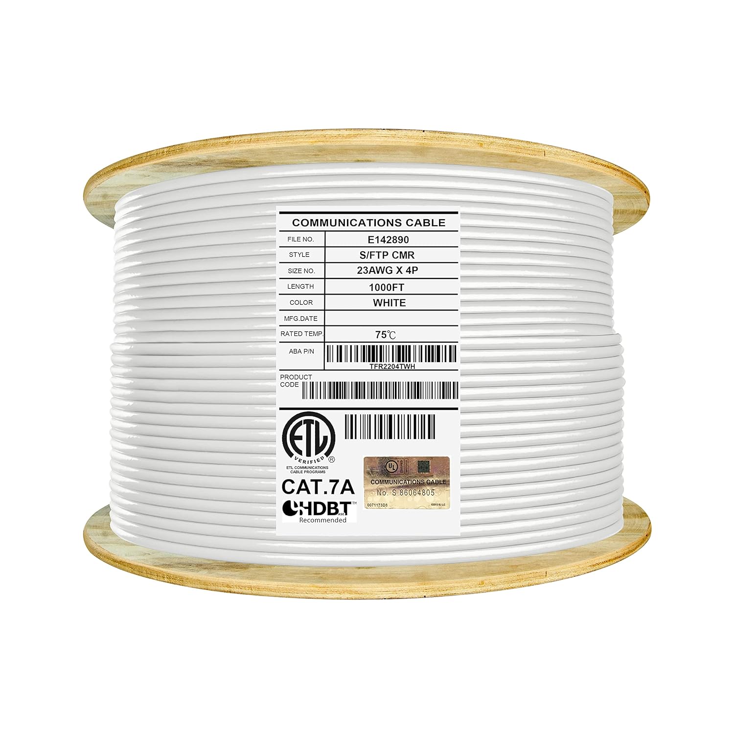 Elite CAT7A Shielded Riser (CMR), Ethernet Cable 1000ft Reel, Shielded Foil Twisted Pair (S/FTP) 23AWG, Solid Pure Bare Copper, 1000MHz, UL Certified, Easy Pull, Bulk Networking Cable - Blue
