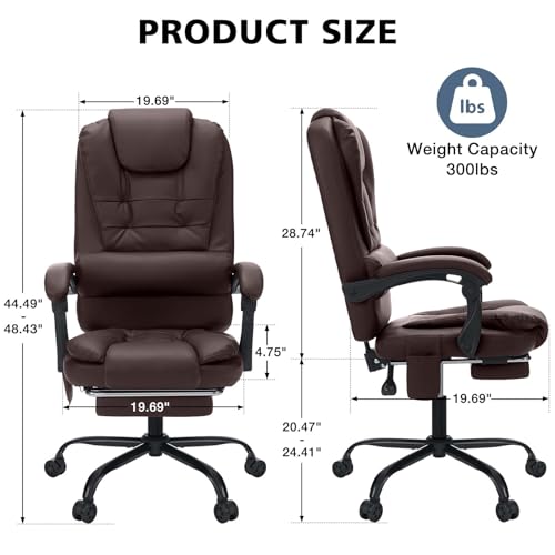 Executive Office Chair with Massage Reclining Office Chair with Footrest High Back Ergonomic Computer Desk Chairs Soft Leather for Home Office Black