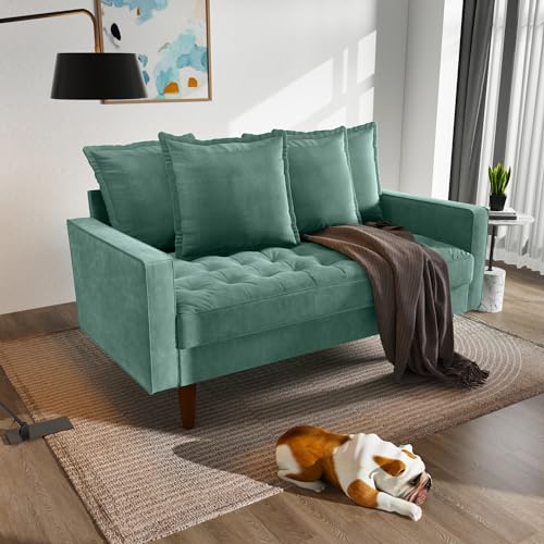Mid-Century Modern Small Spaces Comfy Velvet Living Room,Office,and Apartment,Loveseat Couch Sofas, 58 Inch, Aqua Turquoise