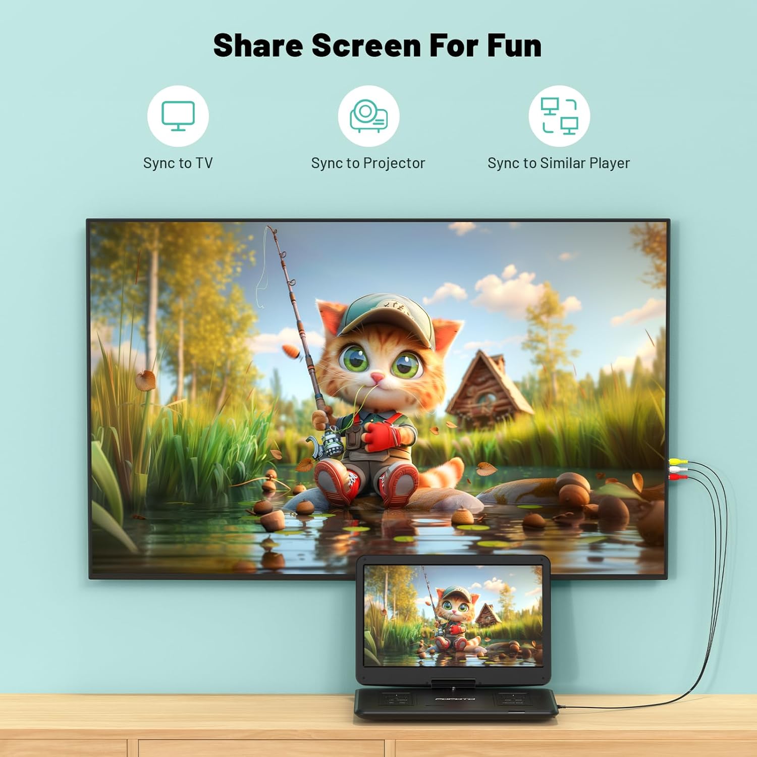 17.5” Portable DVD Player with 15.6” Large HD Screen, 6 Hours Rechargeable Battery, Dual Speakers, Region Free, Remote Control, Support Multiple Disc Formats Sync TV, USB/SD, Black