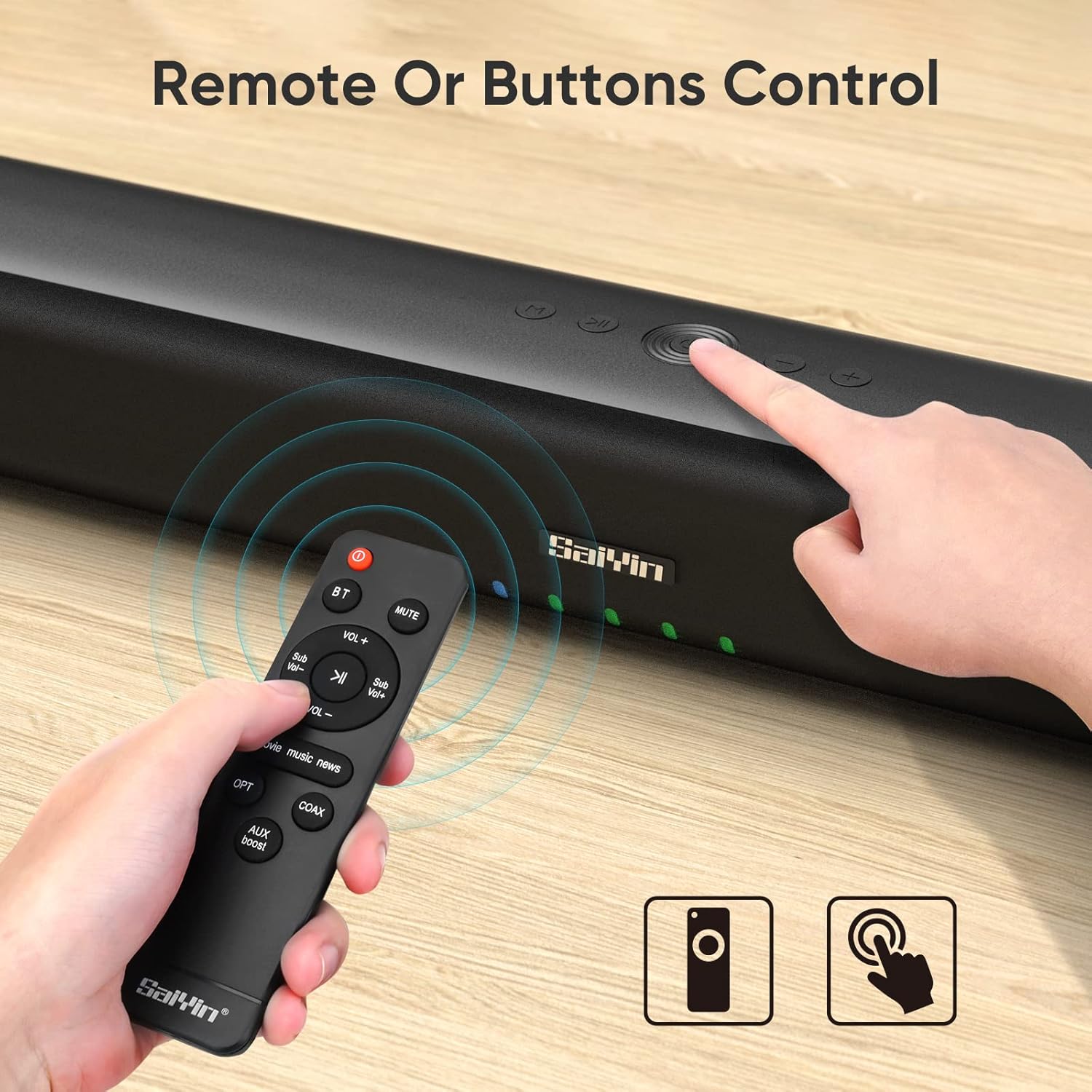 Saiyin Sound Bars for TV with Subwoofer, 100W 2.1 CH Surround Sound System, DSP Home Theater Audio, Bluetooth 5.0/Optical/RCA Connectivity