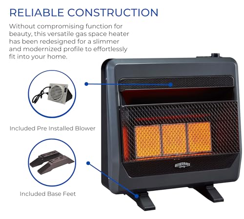 B20TNIR-BB Ventless Natural Gas Infrared Space Heater with Thermostat Control for Home & Office, 20000 BTU, Heats Up to 950 Sq. Ft., Includes Wall Mount, Base Feet, and Blower, Black