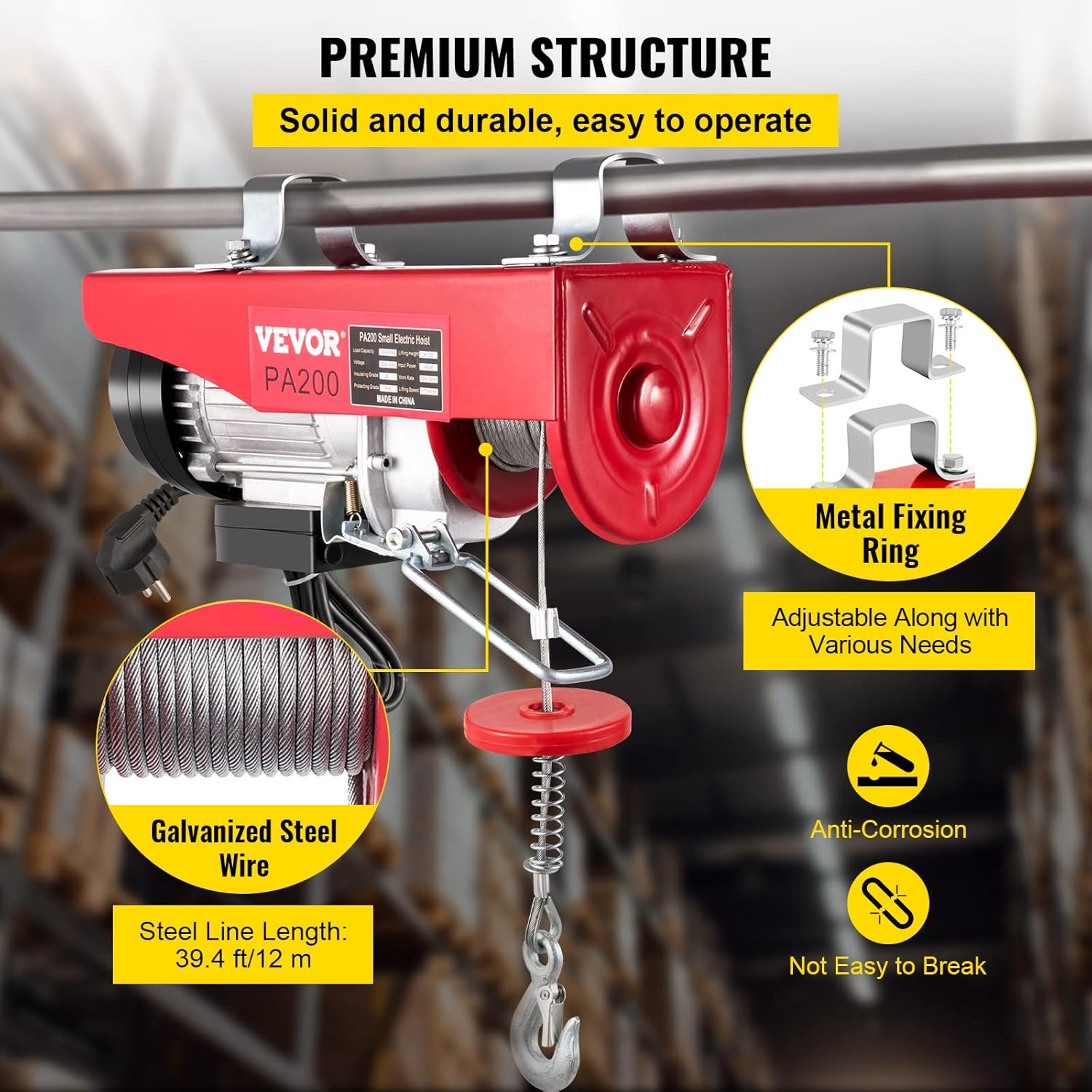 Happybuy 440 LBS Lift Electric Hoist, 110V Electric Hoist, Remote Control Electric Winch Overhead Crane Lift Electric Wire Hoist for Factories, Warehouses, Construction, Building, Goods Lifting