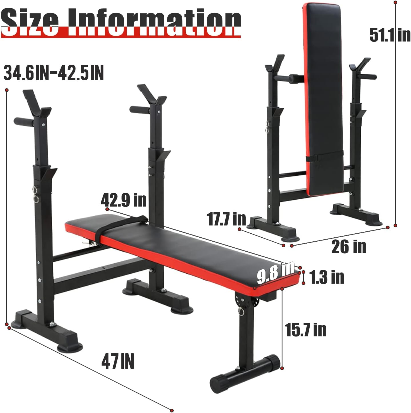 PayLessHere Adjustable Weight Bench with Barbell Rack,Bench Press Folding Multi-Function Workout Bench with Dip Station & Curl Bar, Weight Lifting Bench Strength Training Bench for Home Gym