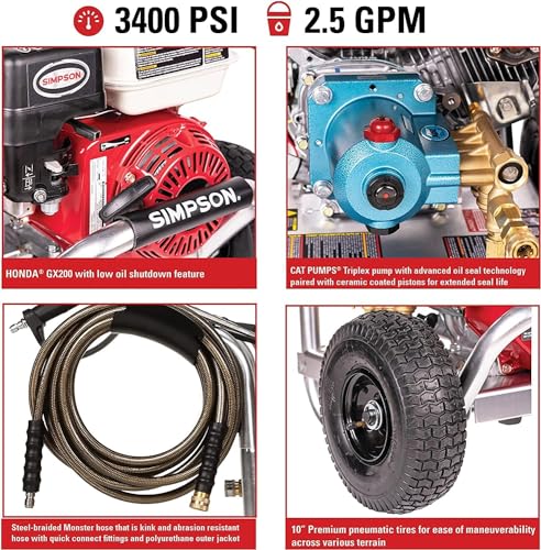 Simpson Cleaning 4200 PSI Gas Pressure Washer, 4.0 GPM Power Washer for Commercial Use, Honda GX390 Engine, 50-Foot Steel-Braided Hose, Aluminum Series, 49-State (ALH4240)