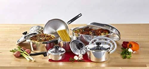 Imusa USA Heavy Duty 13-Piece Cast Aluminum Cajun Cookware Set, Silver