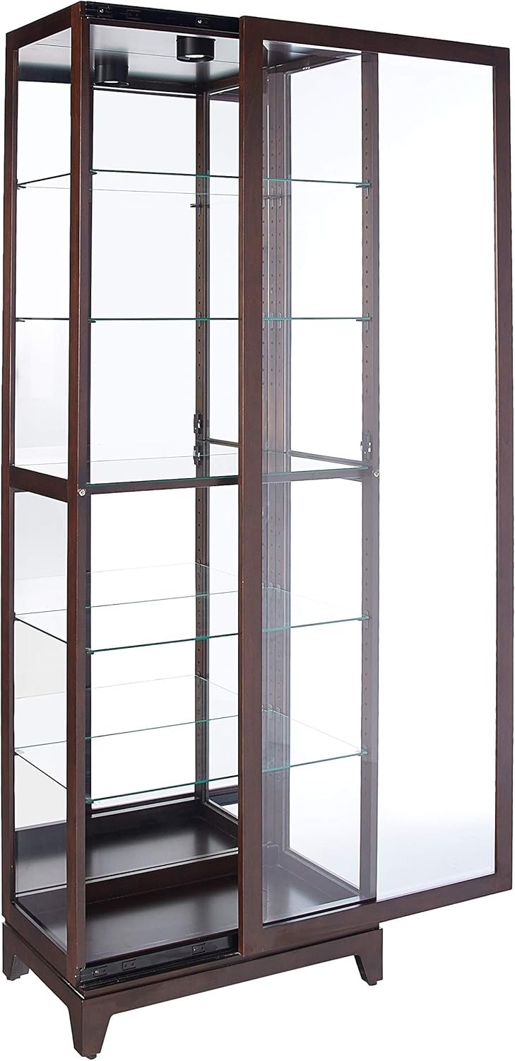 Howard Miller Luke Curio Cabinet 680-588 – Espresso Finish, Vertical Home Decor, Five Glass Shelves, Six Level Display Case, No Reach Halogen Light, Locking Door