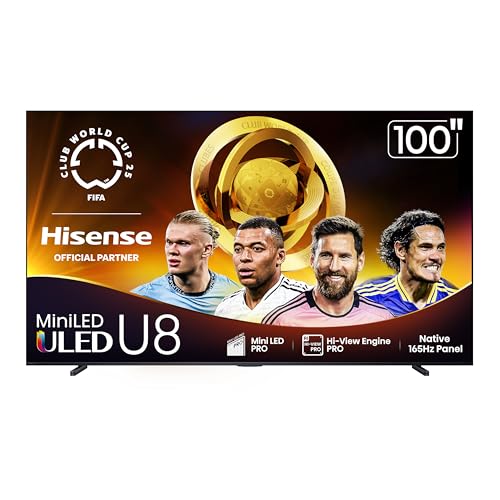 Hisense 55" Class U8 Mini-LED ULED 4K UHD Google Smart TV (55U8QG, 2025 Model) - QLED, Native 165Hz, VRR 288, Up to LD5600, 5000 Nits, HDR10+, Dolby Vision IQ · Atmos, IMAX Enhanced, 4.1.2 Ch Audio