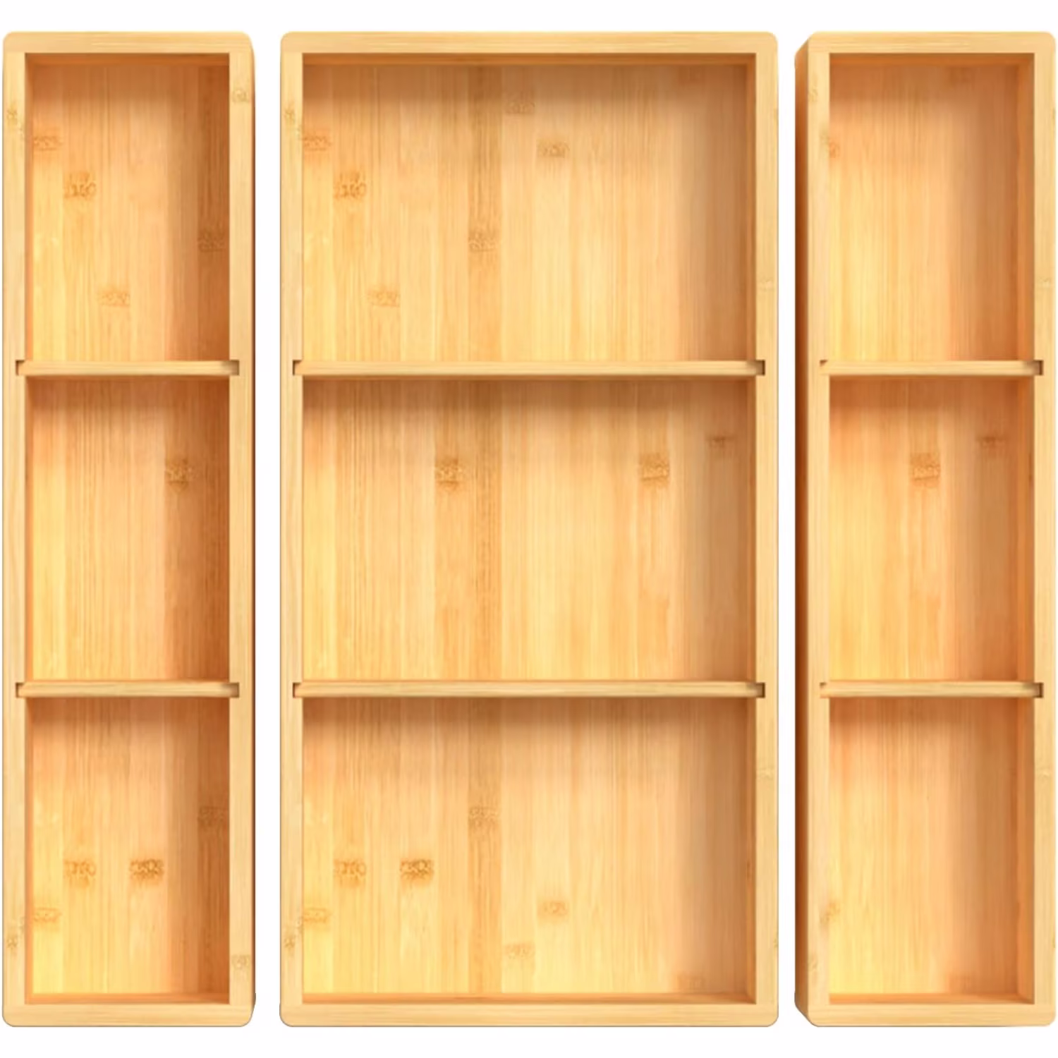 FDTBYHVYT Bamboo Drawer Organizer 12.5&amp;#39;&amp;#39; X 12.5&amp;#39;&amp;#39; X 2&amp;#39;&amp;#39;  Adjustable 3 Individual Junk Drawer organizer for Bathroom and Kitchen  Wood Drawer Tea Organier Boxes for