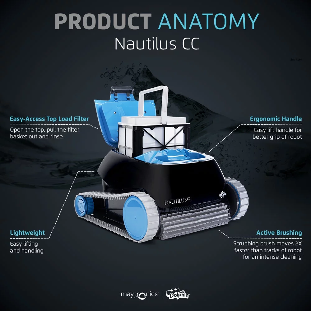 Dolphin Nautilus CC Robotic Pool Vacuum Cleaner with Ultra-Fine Filters — Captures Even the Smallest Debris — Ideal for Above/In-Ground Pools up to 33 FT in Length