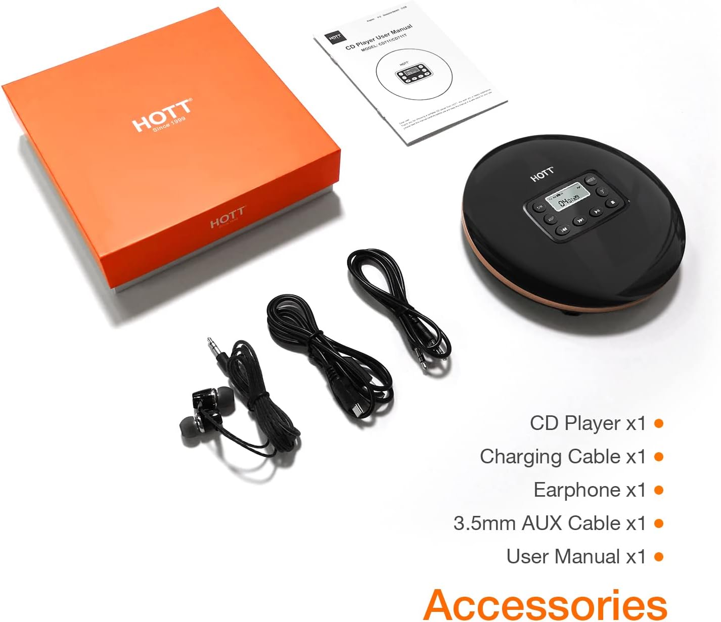 HOTT CD711 Portable CD Player for Car Home Travel with Headphones