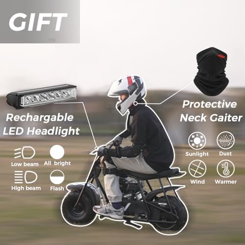 FRP GMB100 Mini Bike, 99CC 4-Stroke Mini Bikes for Adults, 3HP Gas Powered Mini Dirt Bike, Off-Road Motorcycle W/LED Headlight and Neck Gaiter, Up to 28 Mph, Weight Support Up to 220 LBS