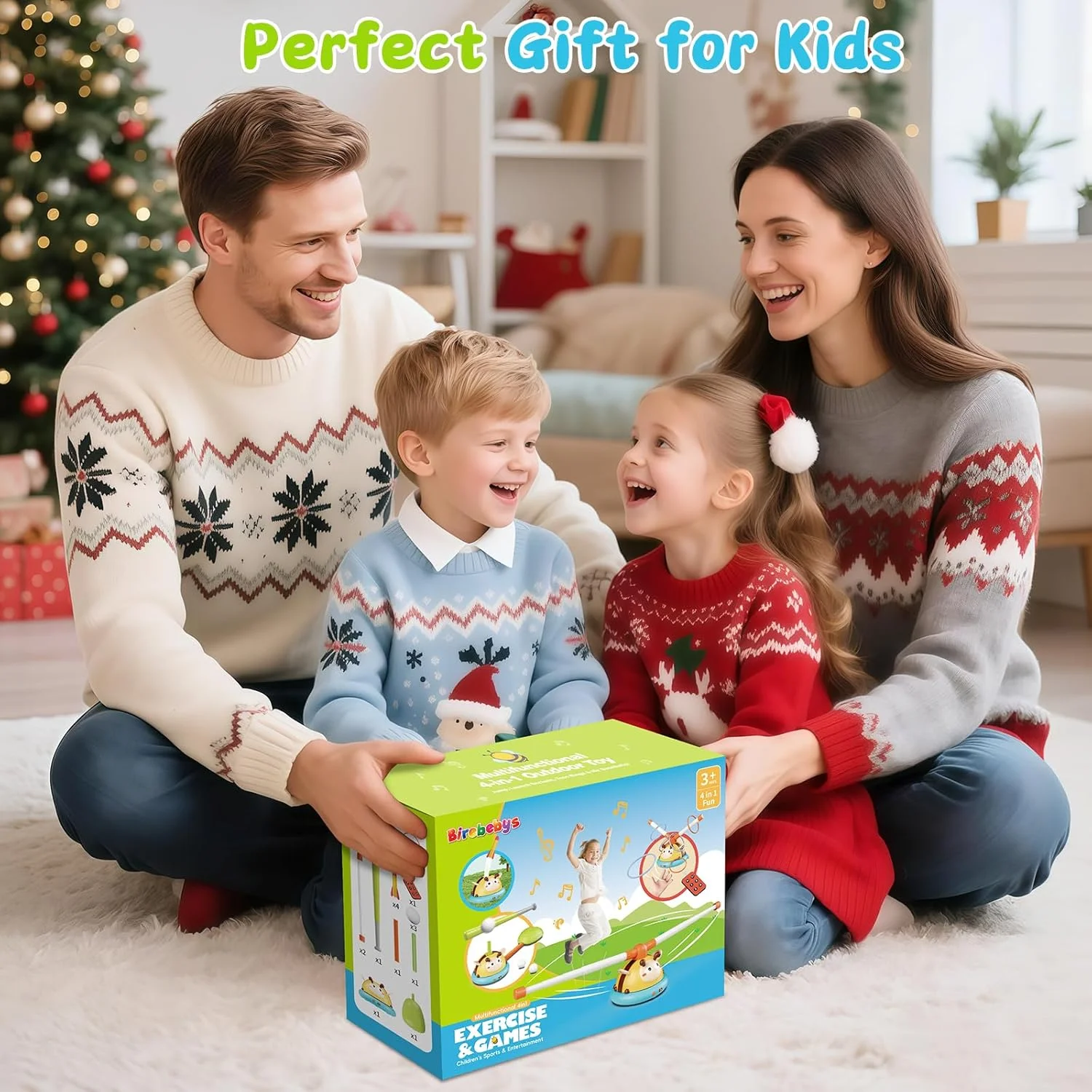 4 in 1 Outdoor Toy for Kids Ages 4-8, Jump Toy Toss Ring Baseball Game with Music, Outside Family Sports Games, Ideal Birthday, Xmas Gifts for Boys Girls Ages 3 4 5 6 7 8