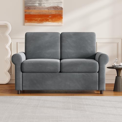 57.4" Pull Out Sofa Bed,Sleeper Sofa Bed with Premium Twin Size Mattress Pad,2-in-1 Pull Out Couch Bed with Two USB Ports for Living Room,Small Apartment, Gray (Old SKU:WF296899) Living Room Furniture