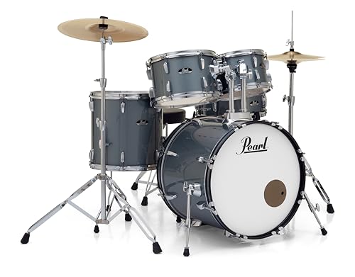 Pearl Roadshow Drum Set 4-Piece Complete Kit with Cymbals and Stands, Charcoal Metallic (RS584C/C706)