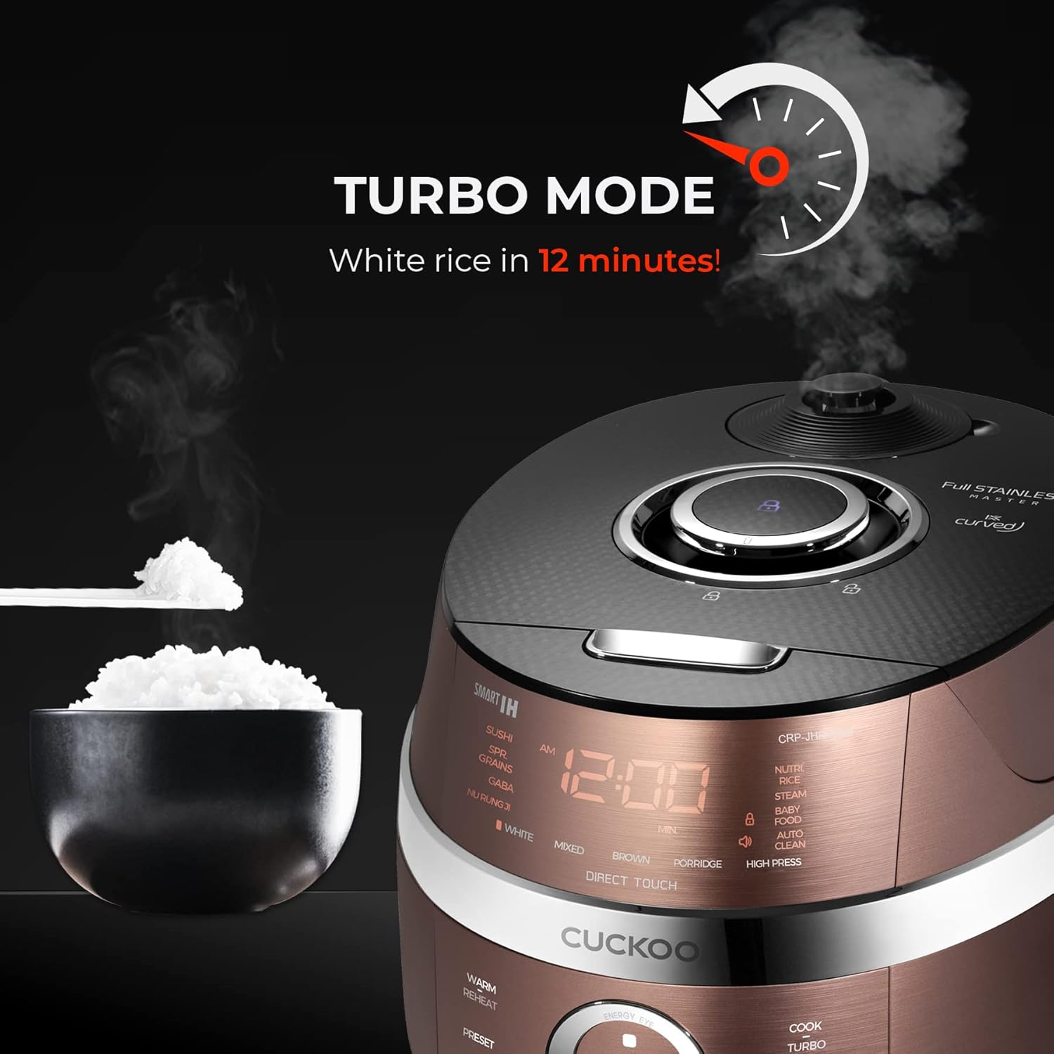 CUCKOO CRP-JHR0609F | 6-Cup (Uncooked) Induction Heating Pressure Rice Cooker | 13 Menu Options, Auto-Clean, Voice Guide, Made in Korea | Copper (Renewed) (Renewed)