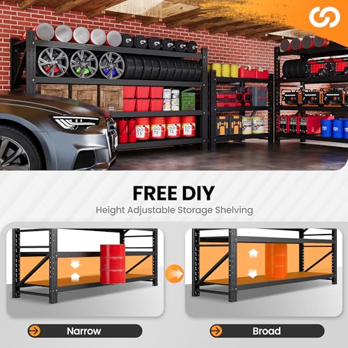 71” W Storage Shelves Heavy Duty, 5000LBS Metal Garage Shelving Units, 4 Tier Storage rack shelf, Steel Industrial Shelving , Adjustable Standing Shelf for Basement/Warehouse 71"W x 24"D x 70"H, Black