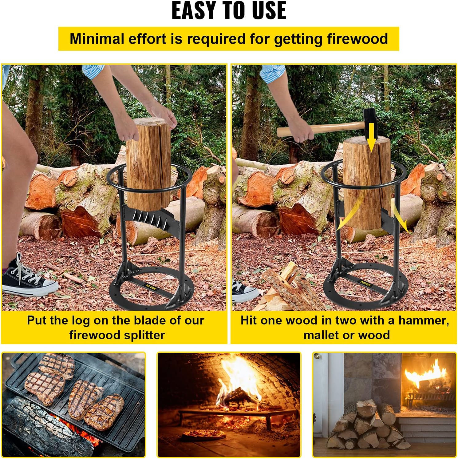 VEVOR Log Splitter 13 x 8.3, Wood Splitter for 6 Diameter Wood, Firewood Splitter 5 Lbs, Easy to Carry, Manual Log Splitter Made of Q235 Steel, with 4 Screws & Blade Cover, for Home, Campsite Pack of 2