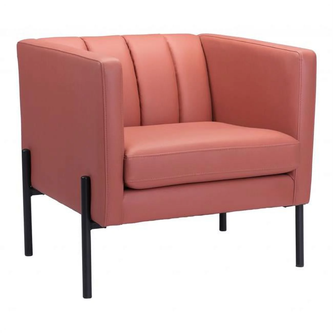 Terra Cotta & Black Modern Cube Faux Leather Accent Chair, Rust