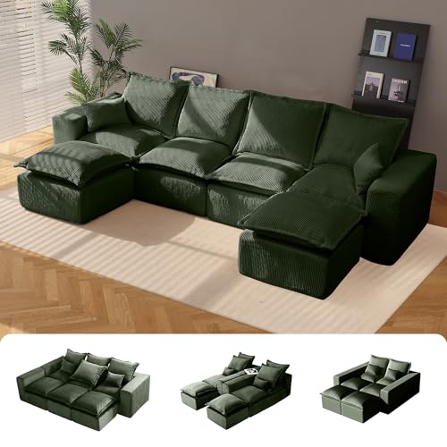 107" Comfy Cloud Couch with L-Shape Chaise & Deep Seat, Modular Sectional Sofa in a Box, Boneless Upholstered Couches for Living Room, No Assembly Required (Soft Corduroy, Black)