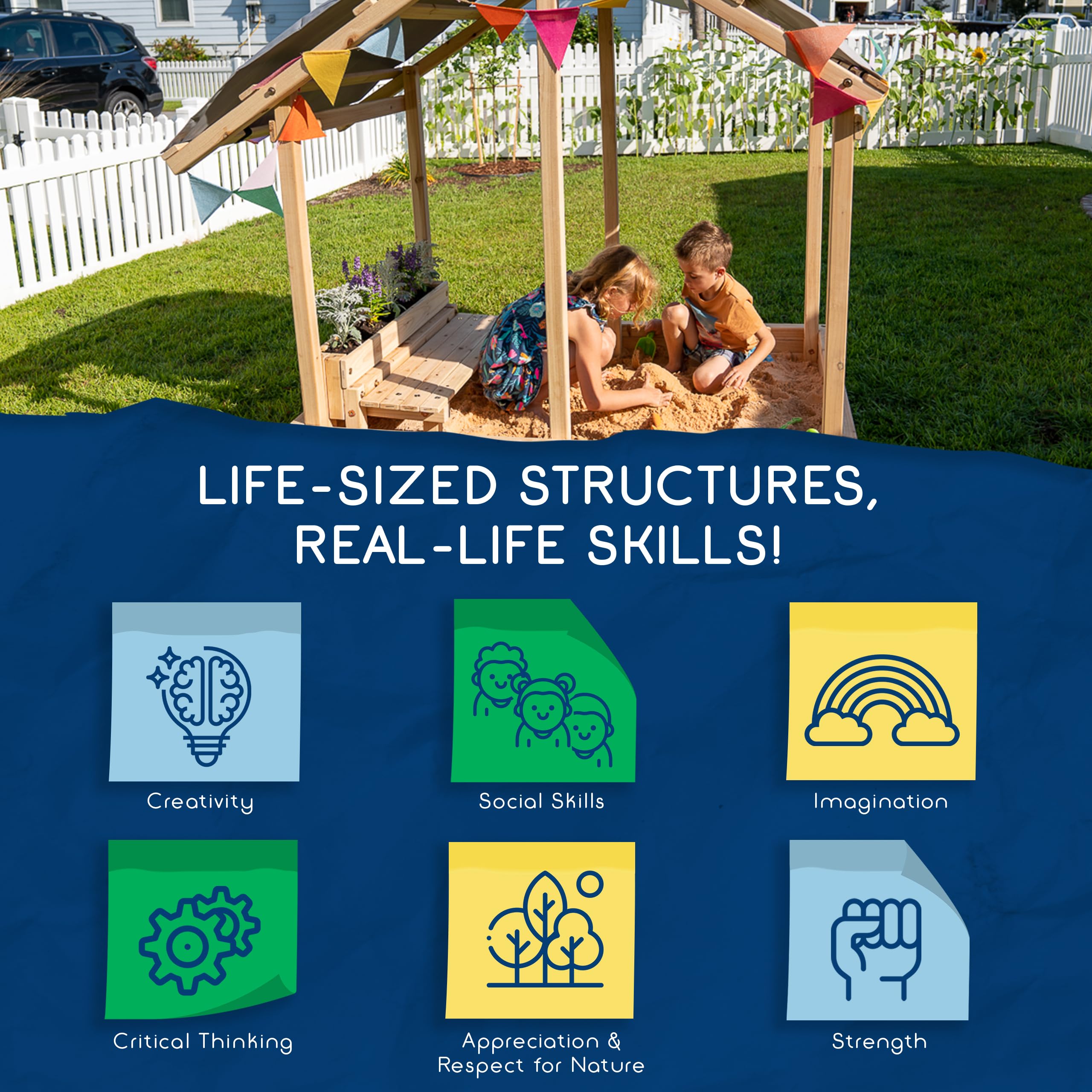 Kids Sandbox Outdoor Playset -Funphix Dig n Play Sandbox with Canopy, Bench, & Flower Planter - Promote Learning & Fun Play with Durable & Easy to Assemble Playsets for Backyard Sand Toys