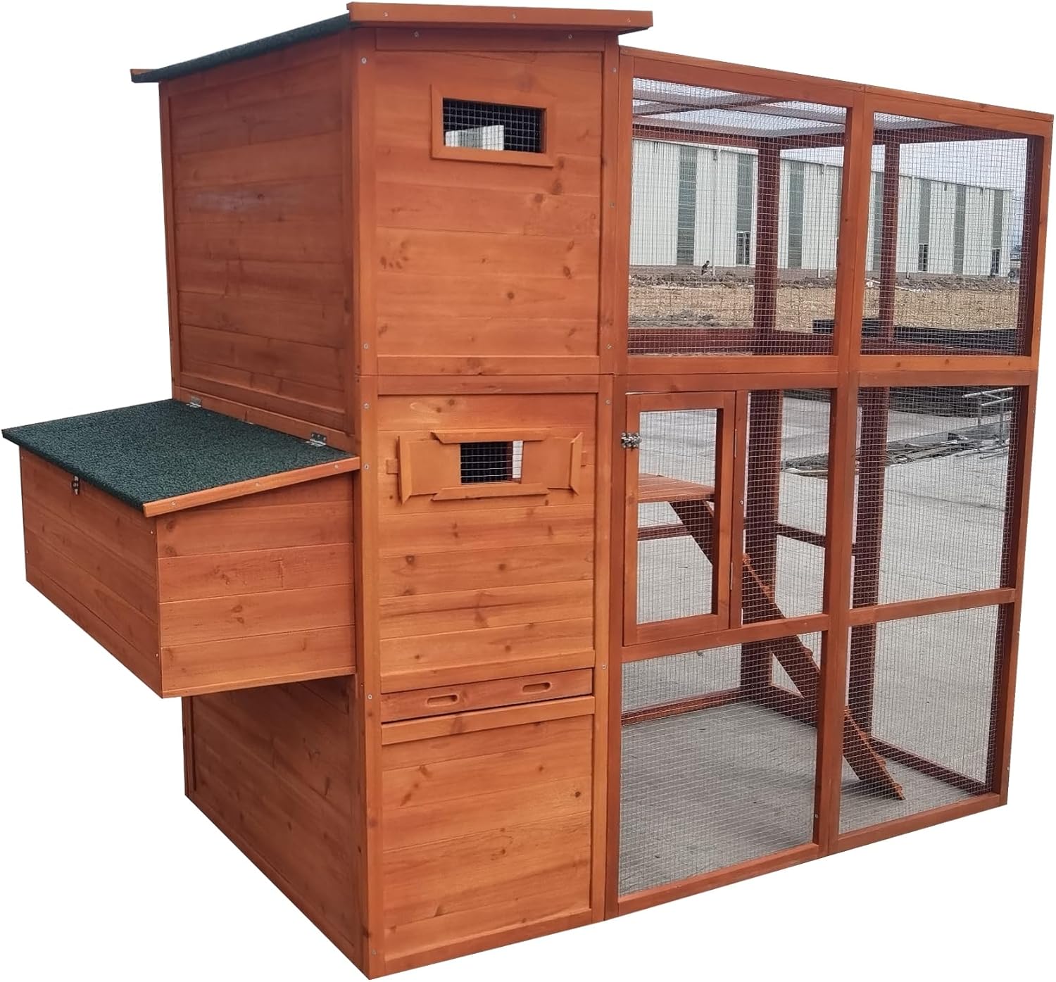 90.6" Large Backyard Wood Chicken Coop Hen House Nesting Box & Run & Cleaning Tray New