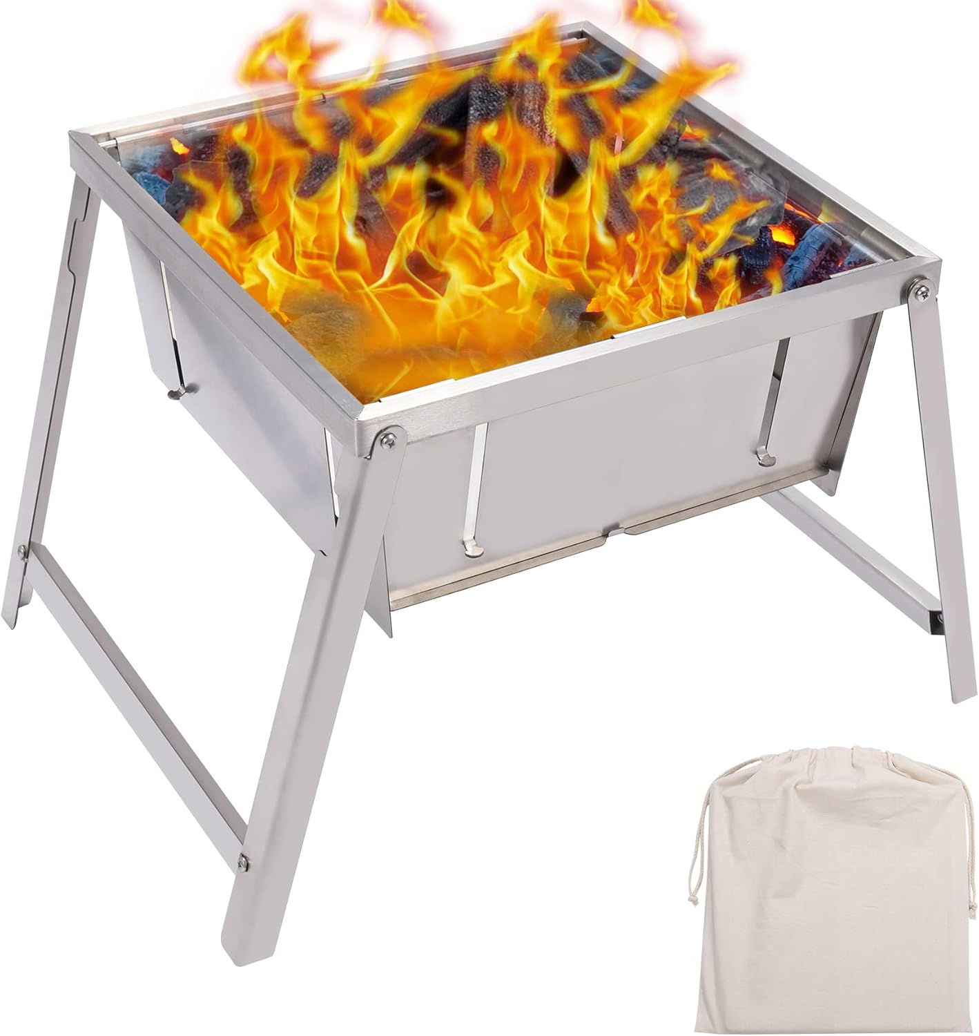 Lineslife Pop up Fire Pit for Camping Wood Burning, 12.8" Portable Folding Stainless Steel Charcoal Campfire Grill and Fire Pit with Garry Bag for Outdoor Cooking BBQ
