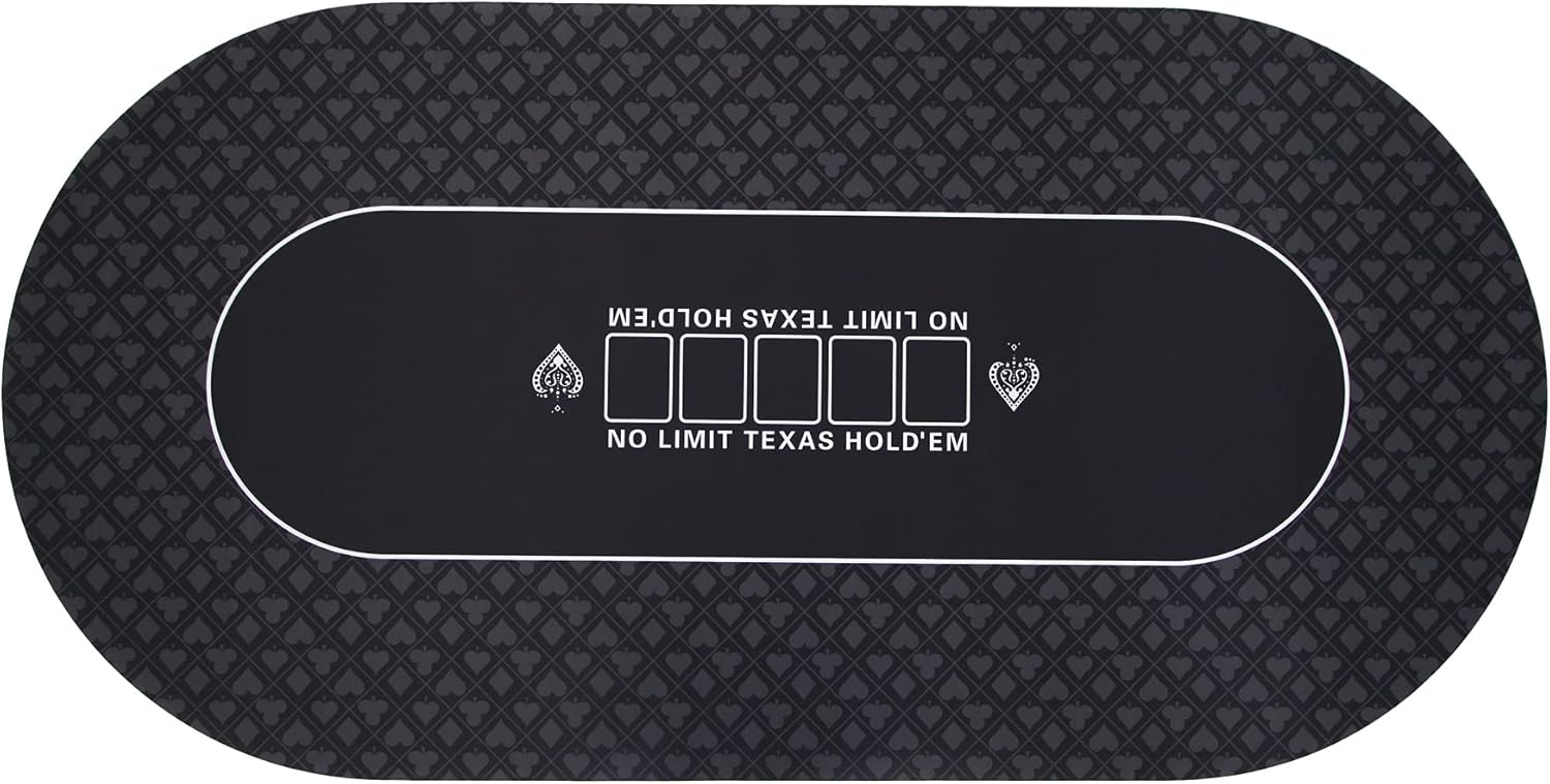 70'' x 35'' Professional Poker Mat, 8 Player Portable Rubber Texas Hold'em Poker Table Top Layout w/Carrying Bag to Play Cards, Poker Games, Blackjack, Casino