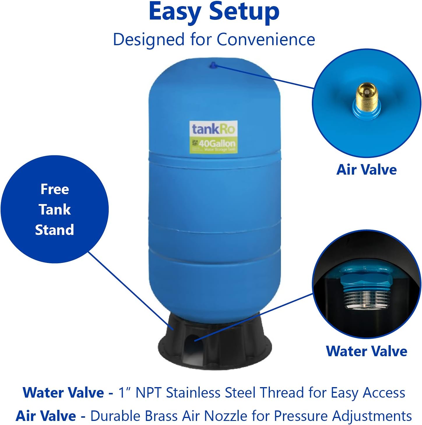 40 Gallon Reverse Osmosis Water Filtration System Expansion Tank, Food Grade Materials, Easy Installation, Durable Steel Construction, 1 Year Warranty