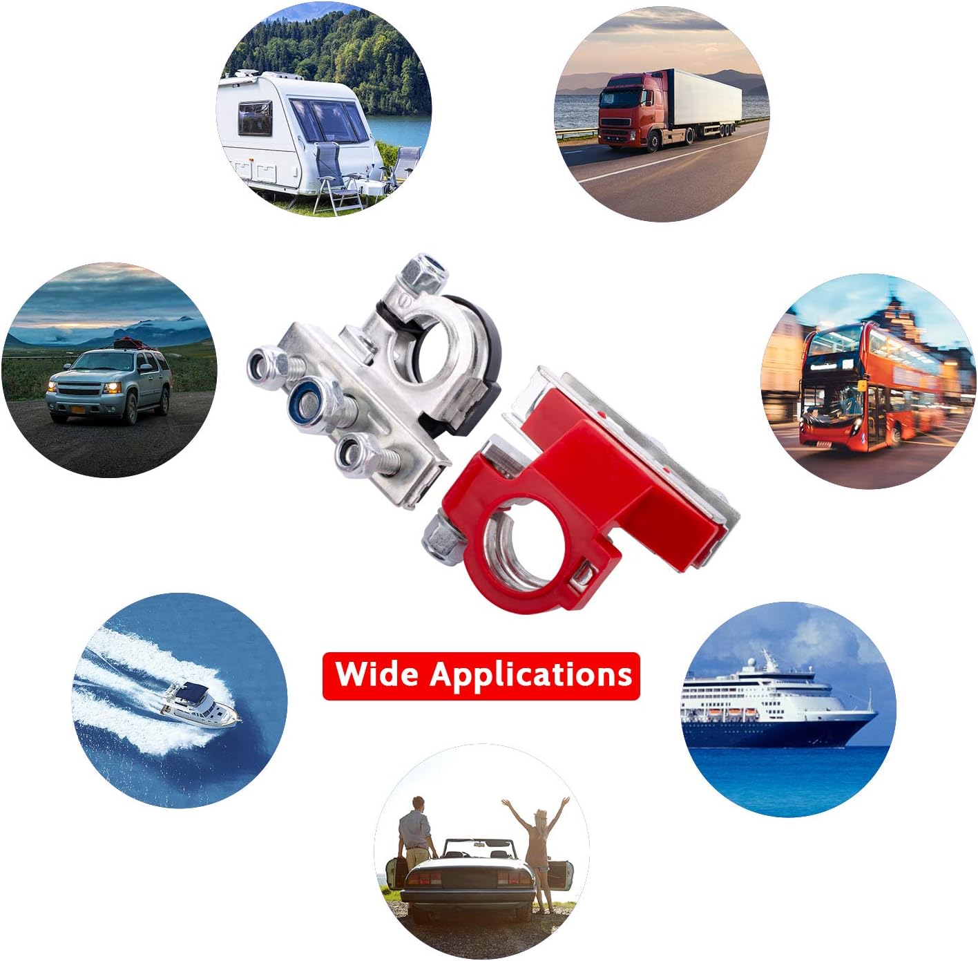Battery Terminal Connectors with 3 Way, Top Post Battery Terminal Ends, Copper Plate, Positive and Negative, Applicated in Car,Boat, Van and More.(Copper Plate with 3 Bolt) Pack of 2