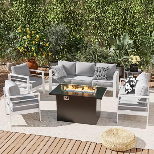 UDPATIO 8 Piece Aluminum Patio Furniture Set, Oversized Modern Outdoor Furniture Set with Olefin Fabric Cushion for Patio Deck Backyard, Dark Grey(with Waterproof Covers)