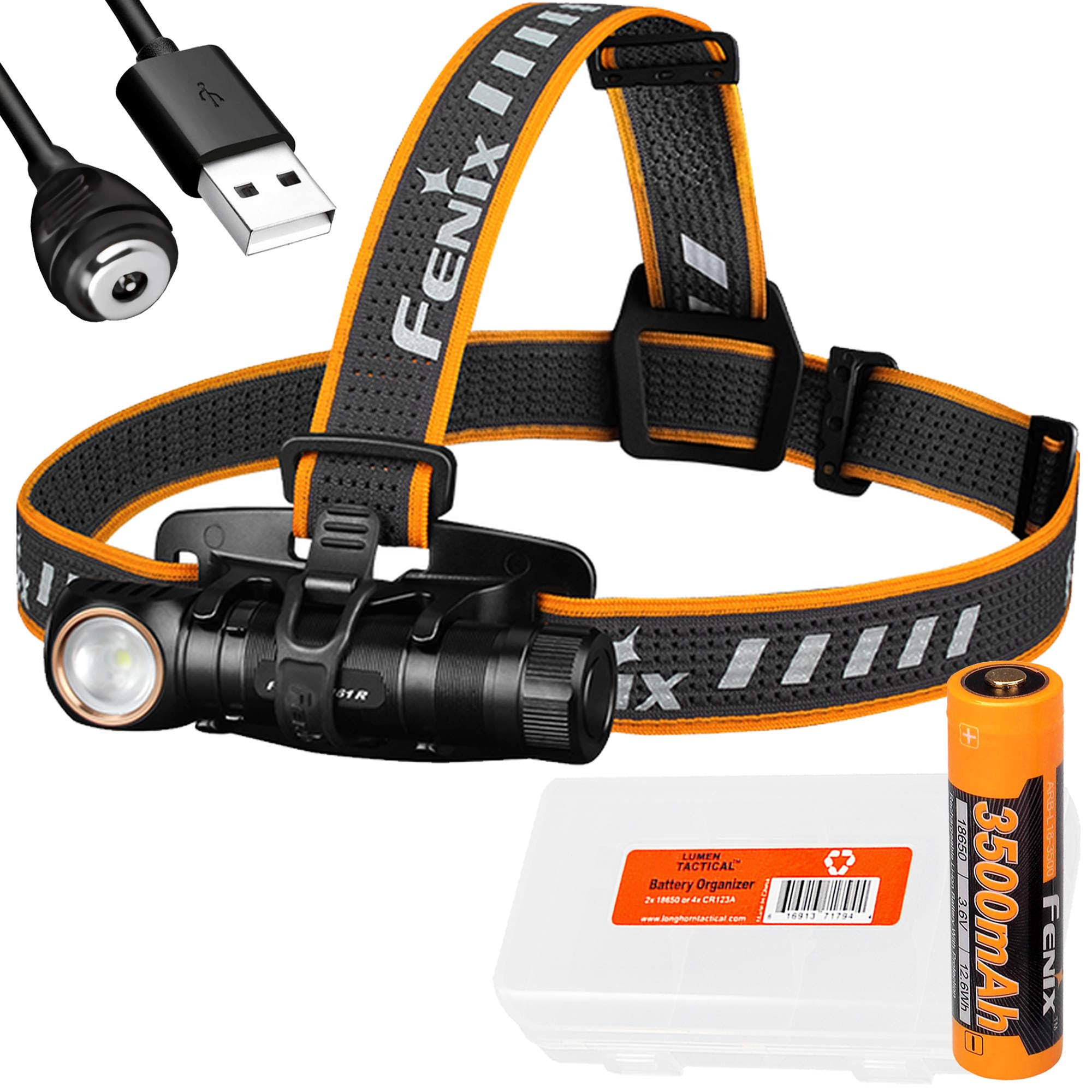 Fenix HM61R 1200 Lumen L-Shape Magnetic Rechargeable Headlamp with White u0026 Red Lights and LumenTac Battery Case