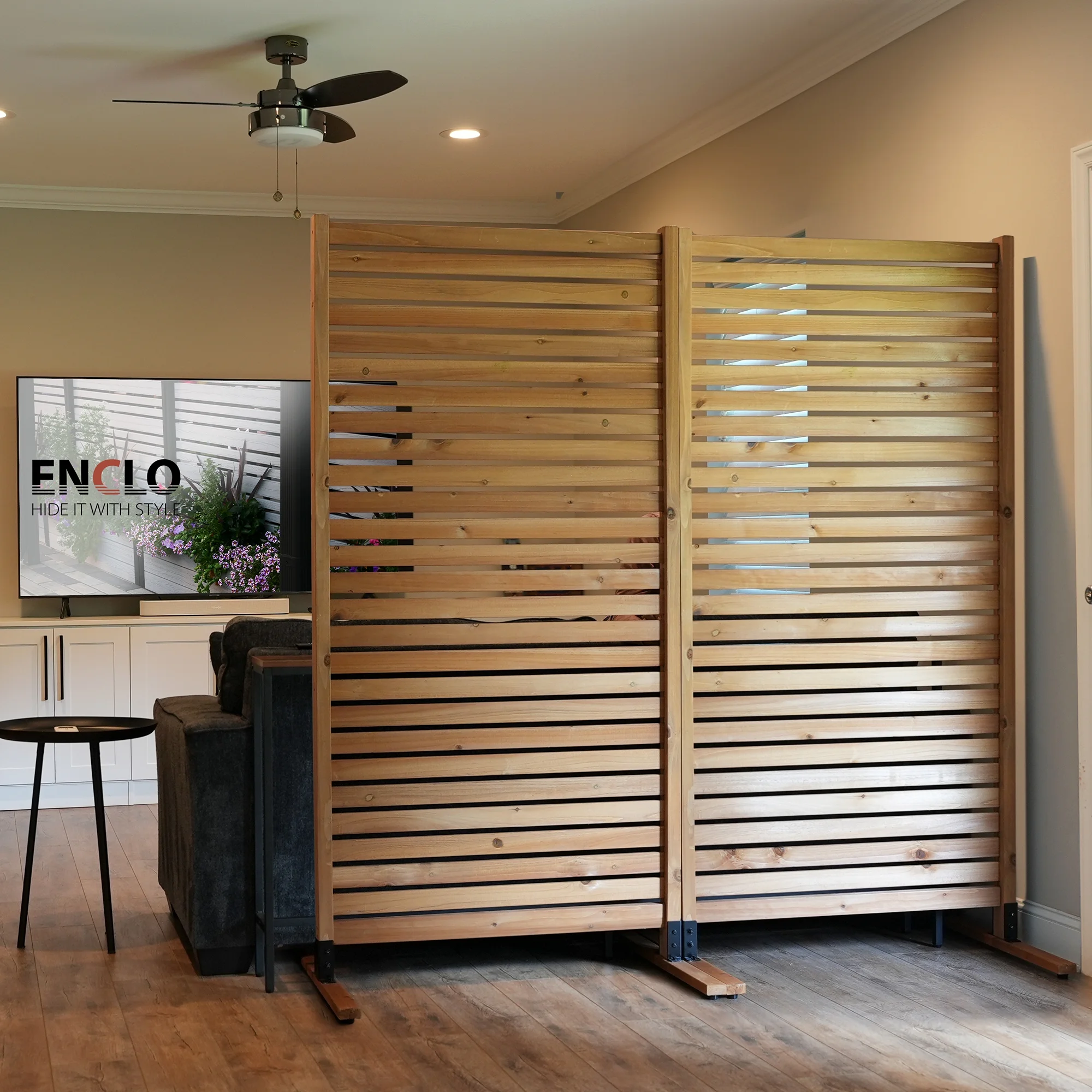 Enclo Privacy Screens EC18030 Tiaga 6 ft H x 3 ft W Freestanding or Surface Mounted Slatted Premium Wood Privacy Screen Kit (1 Panel)