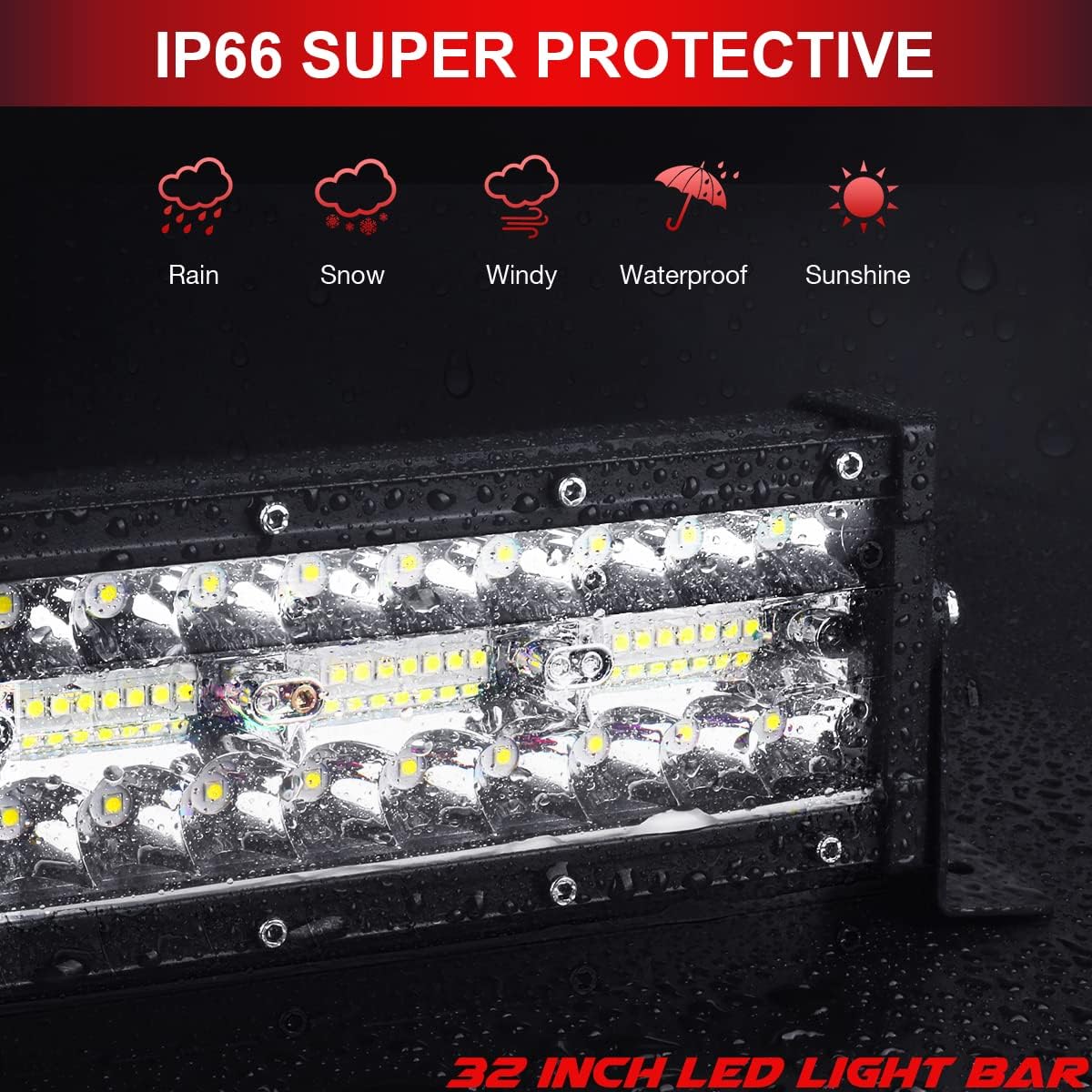 GREUNION 32 inch led Light bar, 672W Off-Road car led Lights bar, IP66 Triple Row Flood spot Combo 32 led Bars Light for UTV Truck ATV SUV Van Pick-up Boat and Tractor (6000K) Pack of 2