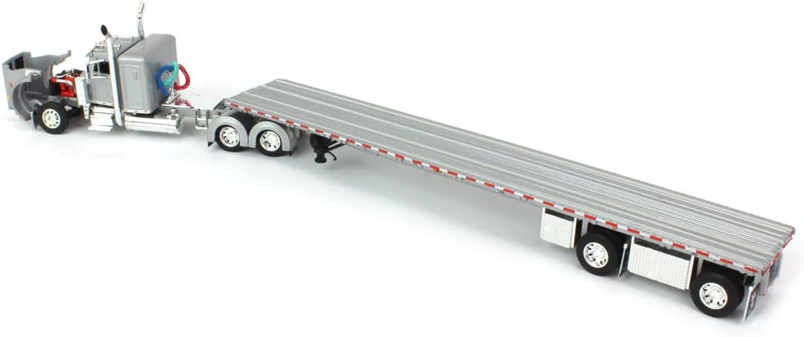 DCP 1/64 Silver Peterbilt 359 36" Flattop Sleeper w/ 53' Wilson Roadbrute Flatbed Trailer 60-1542