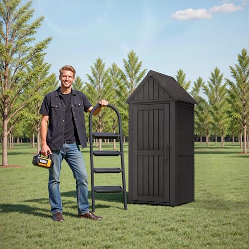 Outdoor Storage Shed,Resin Storage Cabinet with Lockable Door,Removable Shelves,Reinforced Floor,Durable and Weatherproof Shed for Backyard Garden Patio Lawn(Grey)