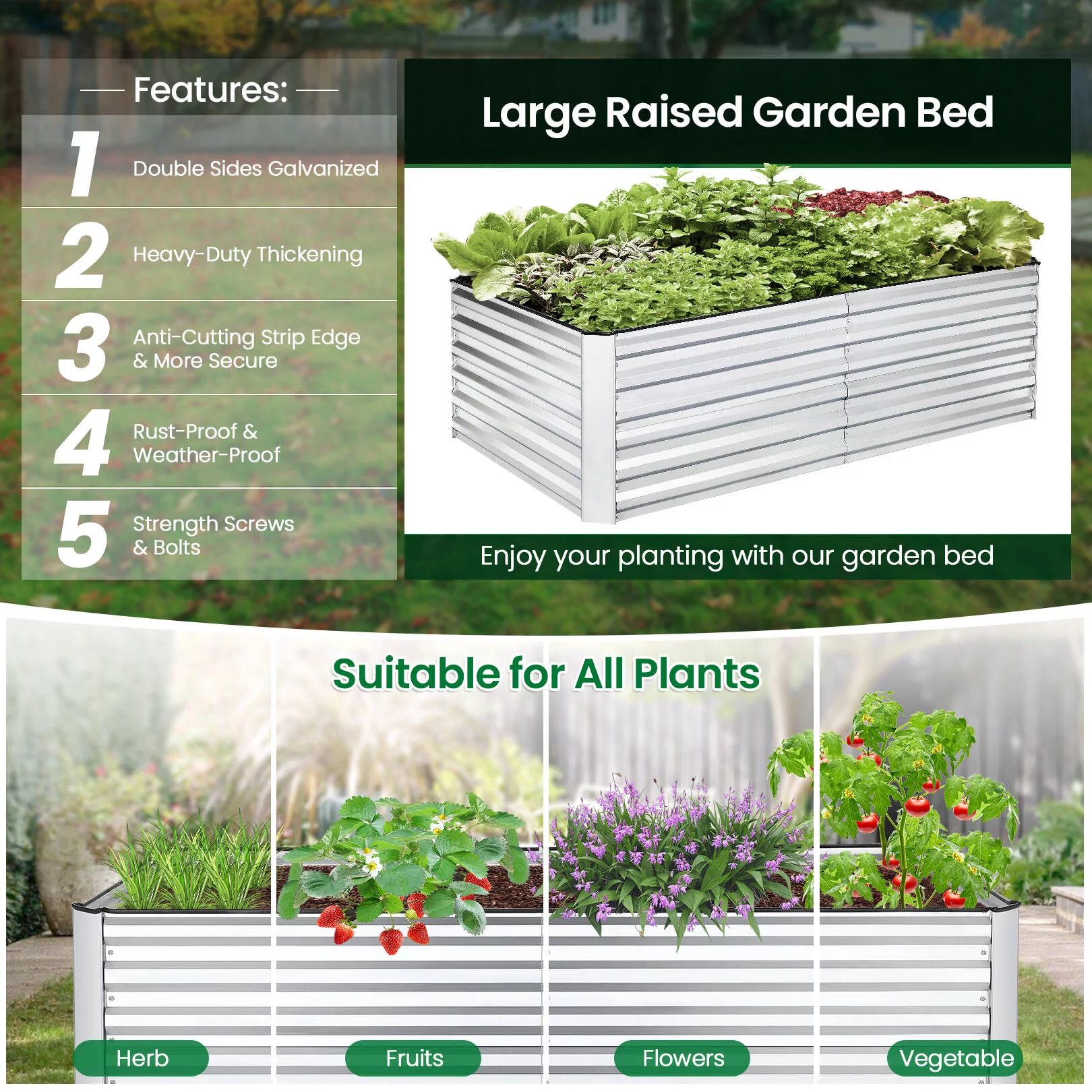 SEJOV Galvanized Raised Garden Beds 6ftx3ftx2ft Large Metal Garden Beds Galvanized Steel Planter Box for Vegetables Flowers Herbs