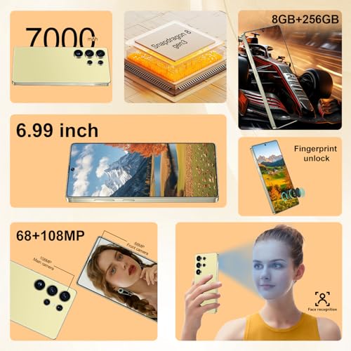 I25 Ultra Unlocked Android Phone 6.99" AMOLED 7000mAh Long-Lasting | Snapdragon 8 Gen3 | 8GB RAM+256GB | 68MP+108MP Pro Camera | Face Unlock + Stylus | Android 14 System (Blue)