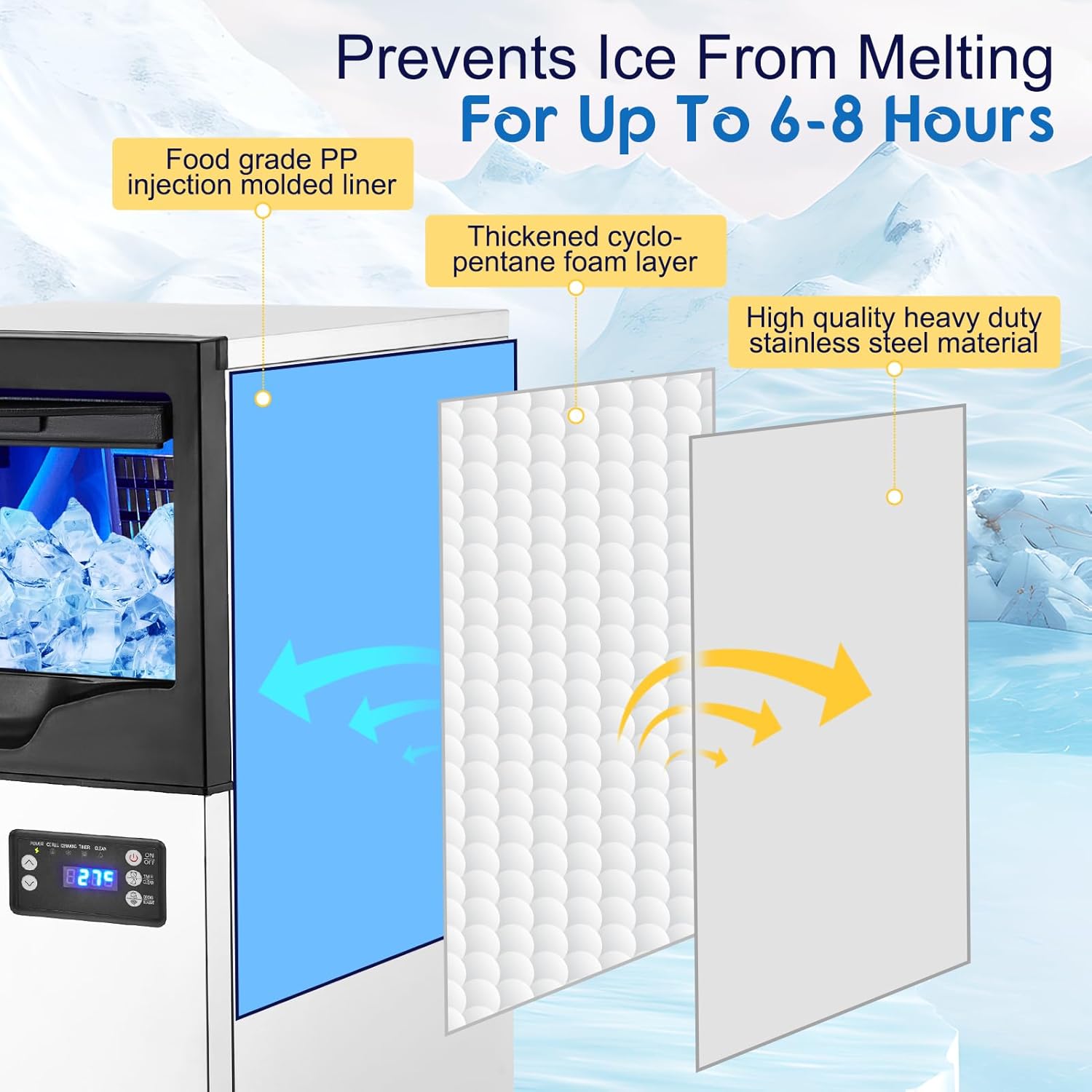 Commercial Ice Maker Machine 100LBS/24H, Stainless Steel Under Counter ice Maker Machine, 33LBS Ice Storage, LCD Controller, Self Cleaning, Large nugget Ice Maker for Restaurant/Bar/Cafe/Office