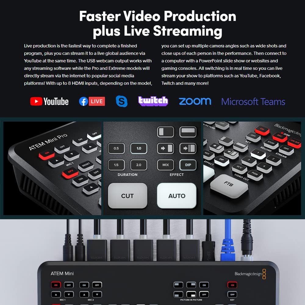 Blackmagic Design ATEM Mini HDMI Live Switcher Basic Bundle Ready for Streaming with Cables, Cleaning Kit and More