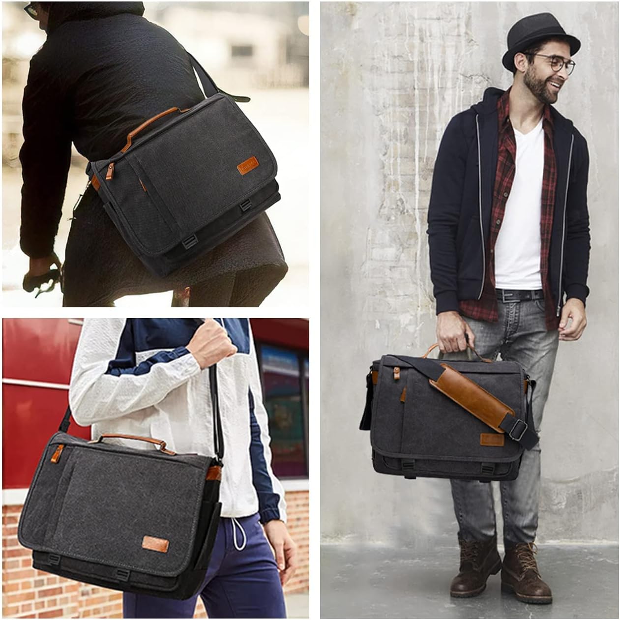 Estarer Laptop Messenger Bag 17-17.3 Inch Water-resistance Canvas Shoulder Bag for Work College