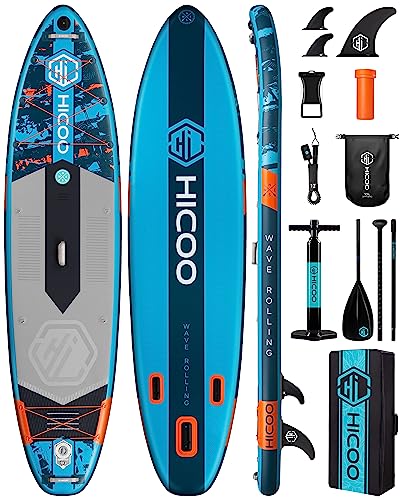 11'6''×34"×6" Extra Wide Inflatable Paddle Board, Stand Up Paddle Board, Sup Board with 3 Removable Fins, 10L Waterproof Bag, 16 D-Rings, Backpack, Hand Pump, Floating Paddle, Safety Leash