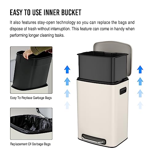 pouseayar Stainless Steel Large Trash Can with Soft Close Lid - Foot Pedal Rectangular Garbage Bin Fingerprint-Proof, and Durable for Kitchen, Home, and Office