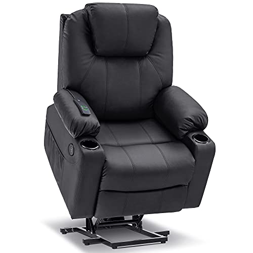 MCombo Power Lift Recliner Chair for Elderly, Lift Chair with Heat and Massage, FSC Certified, USB Ports, Cup Holders, Faux Leather 7040 (Black, Medium)