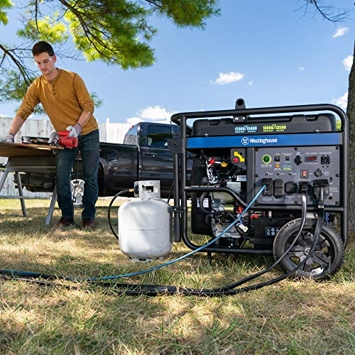 Westinghouse 28000 Peak Watt Home Backup Portable Generator, Remote Electric Start with Auto Choke, Transfer Switch Ready 30A & 50A Outlets, Gas Powered, CO Sensor,Blue