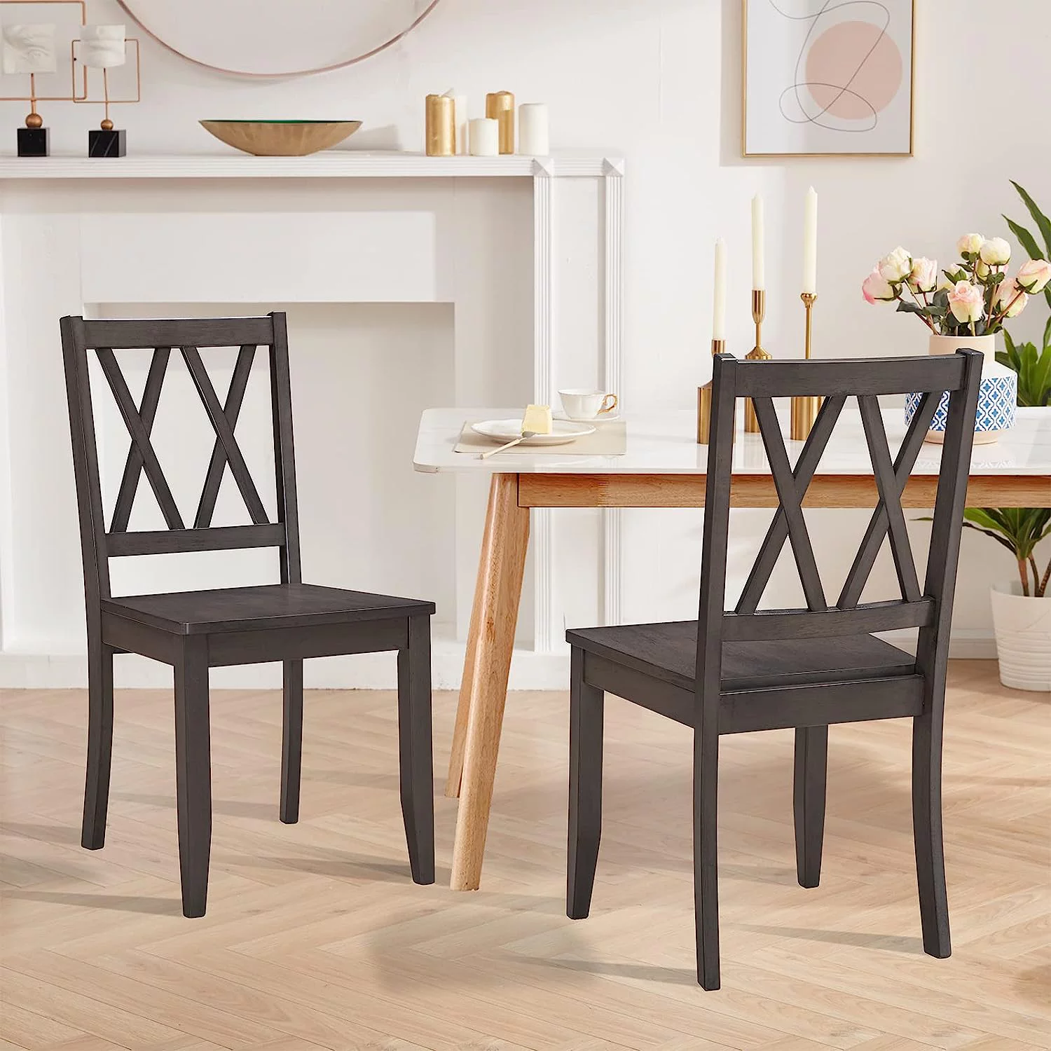 Duhome Farmhouse Dining Chairs Set of 2 Wooden Dining Room Chairs with Cross Back Country Cottage Kitchen Chairs Side Chairs, Gray
