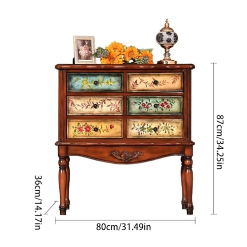 Bufetera Solid Wood Sideboard Rural Entrance Cabinet Living Room Entrance Storage Hand-painted Storage Cabinet