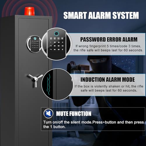 Fireproof Long Gun Safe for Rifles, 5-7 Digital Rifle Gun Safe with LCD Touch Screen Keypad, Quick Access Heavy Gun Safe for Rifles and Pistols with Dual Alarm System, Mute Mode