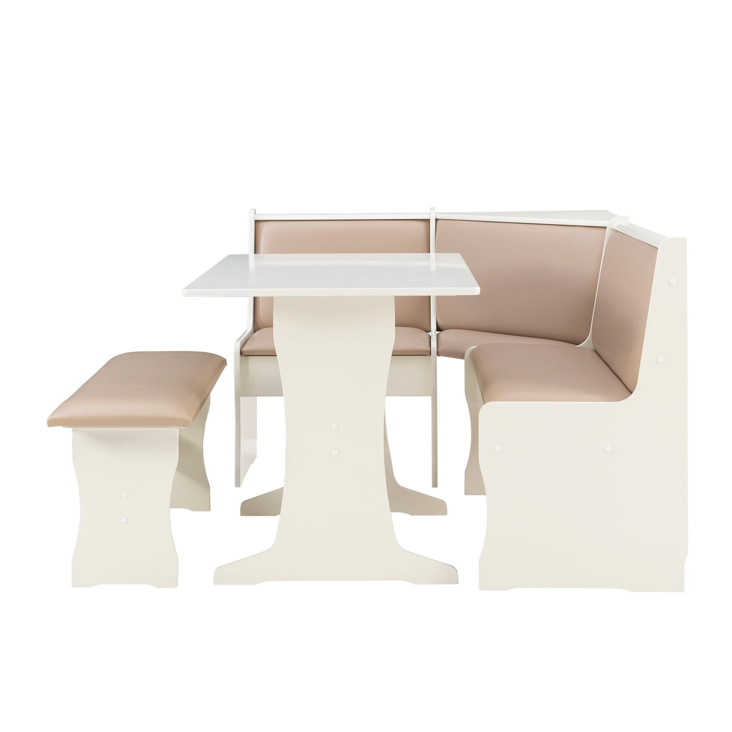 Linon Stella Dining Nook, Table, and Bench Set with Storage, Seats 5, Tan/Tan